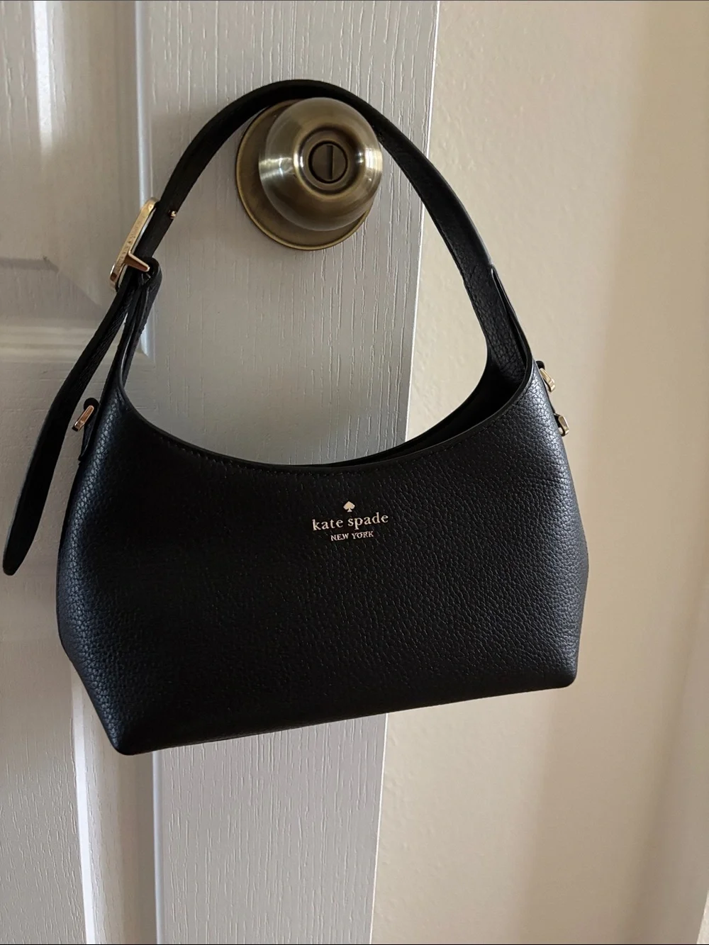 kate spade Black Pebbled Leather Shoulder Bag with Gold Logo